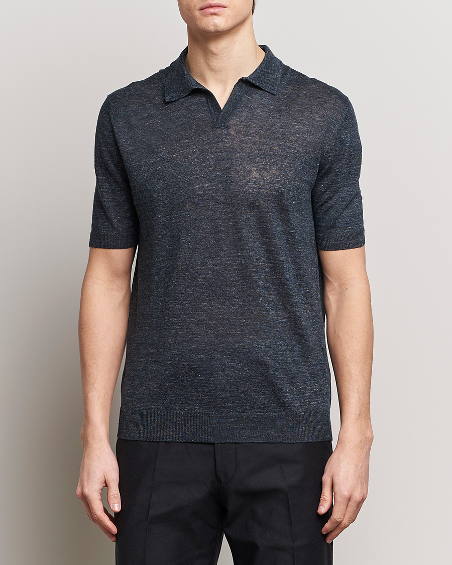 Uomini | Polo | Gran Sasso | Knitted Linen Polo Navy