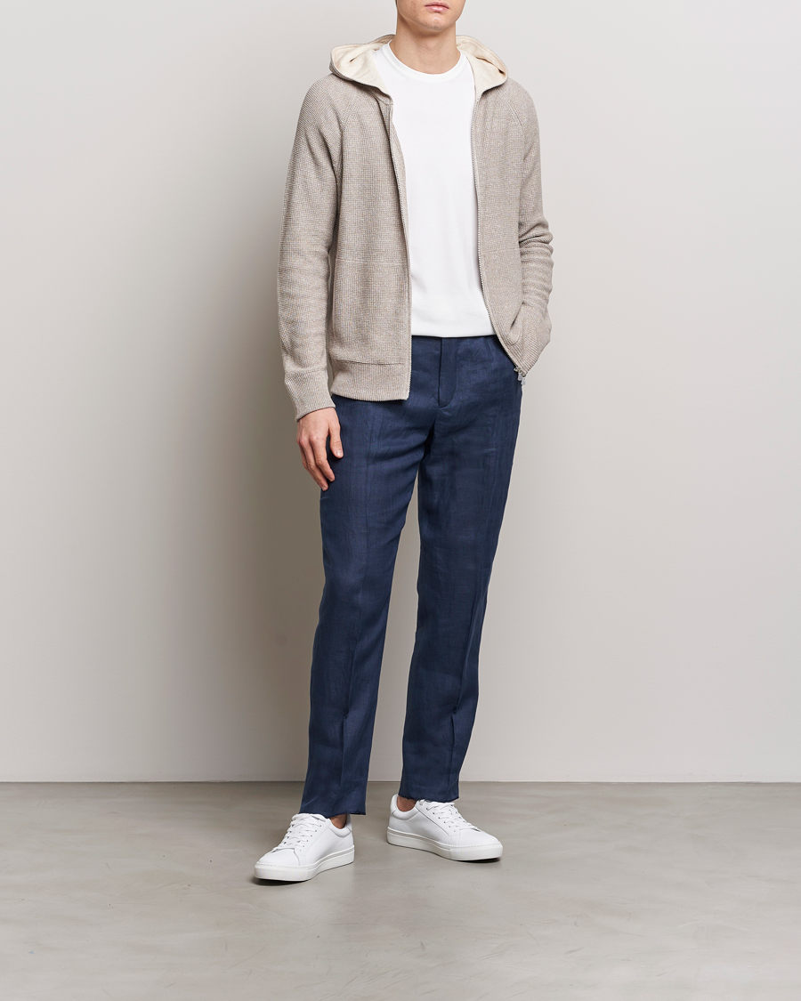 Uomini | Maglieria | Gran Sasso | Linen/Cotton Knitted Hooded Full Zip Beige Melange