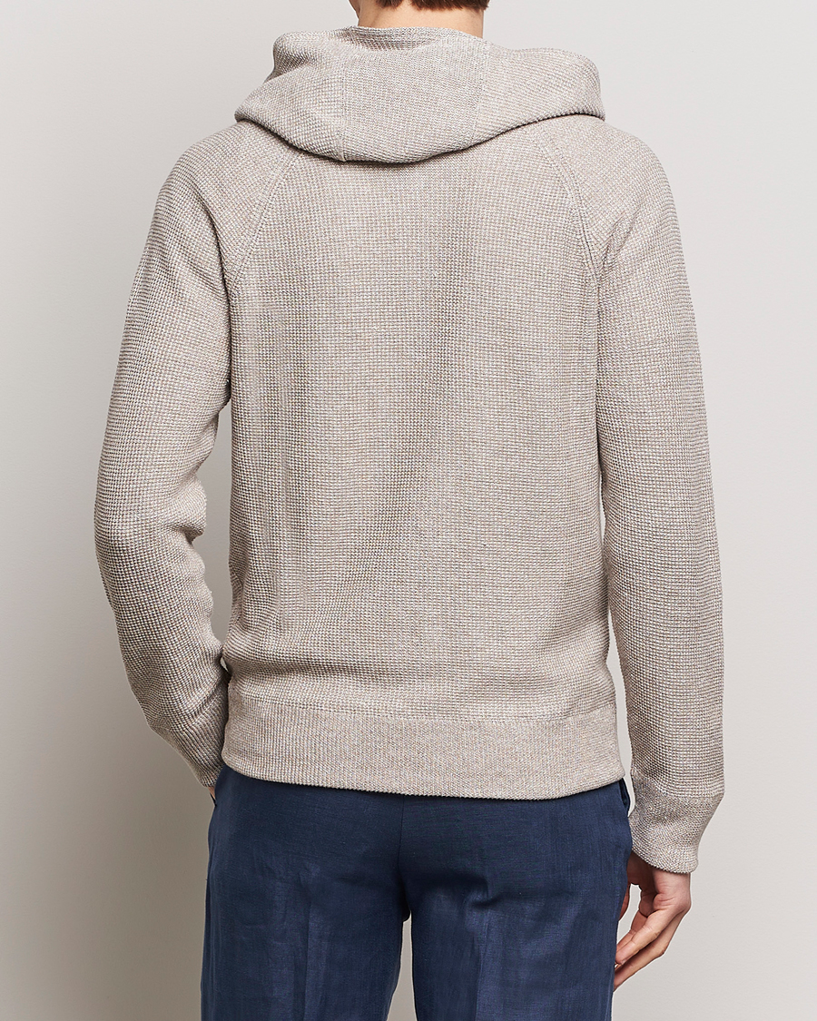 Uomini | Maglieria | Gran Sasso | Linen/Cotton Knitted Hooded Full Zip Beige Melange