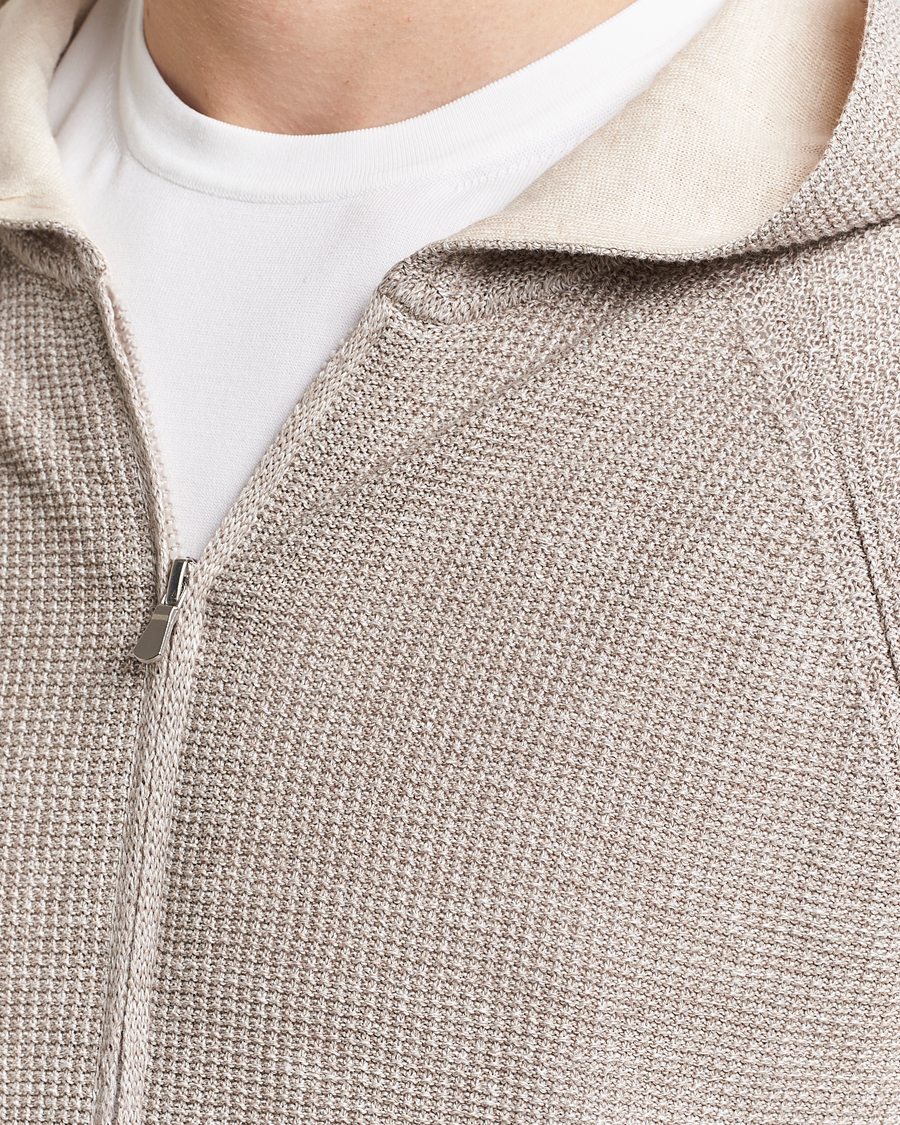 Uomini | Maglieria | Gran Sasso | Linen/Cotton Knitted Hooded Full Zip Beige Melange