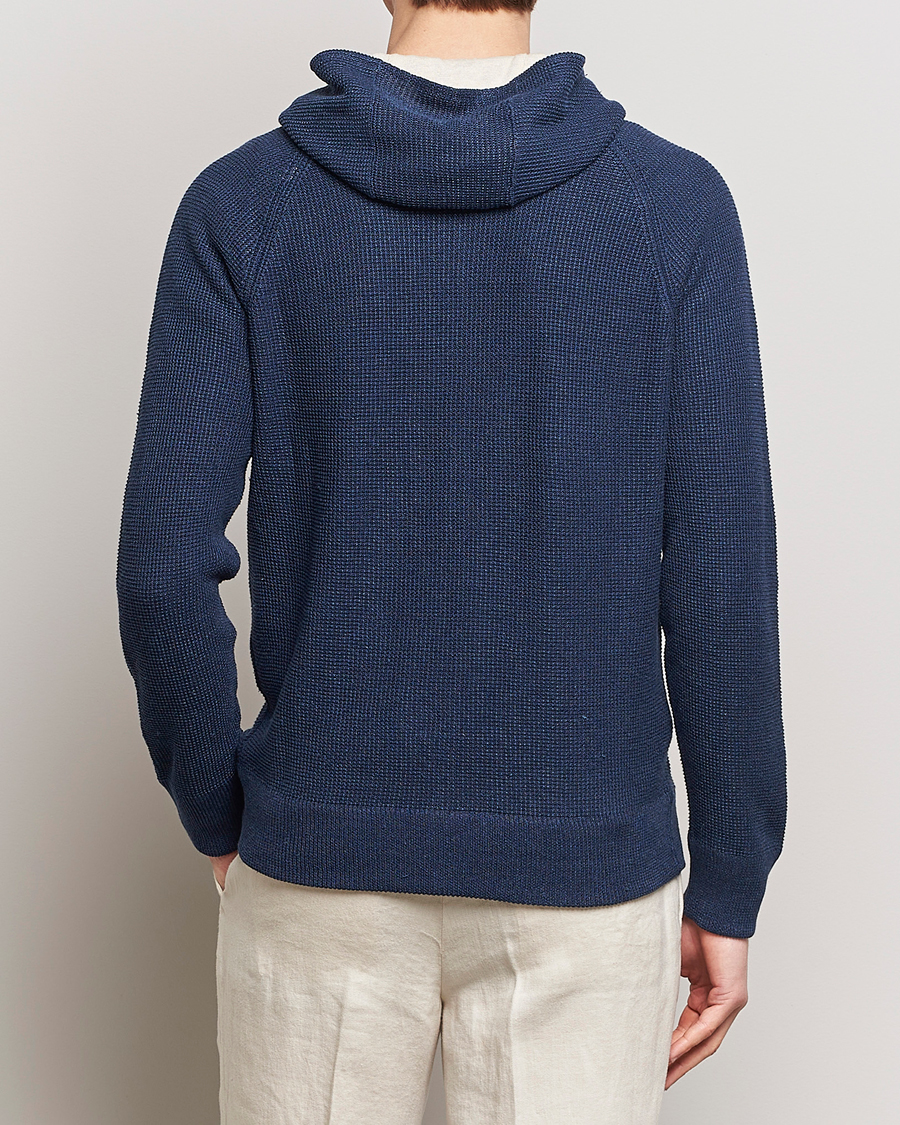 Uomini | Maglieria | Gran Sasso | Linen/Cotton Knitted Hooded Full Zip Navy