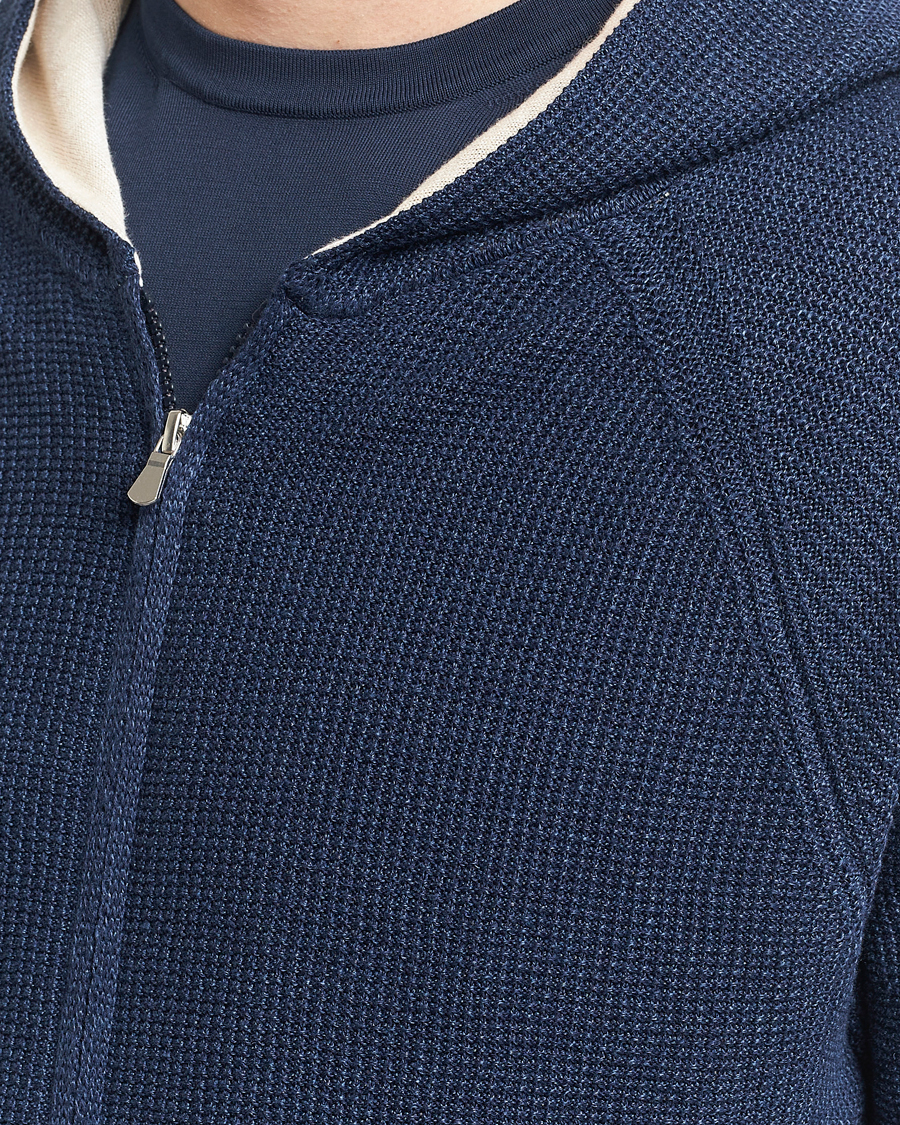 Uomini | Maglieria | Gran Sasso | Linen/Cotton Knitted Hooded Full Zip Navy