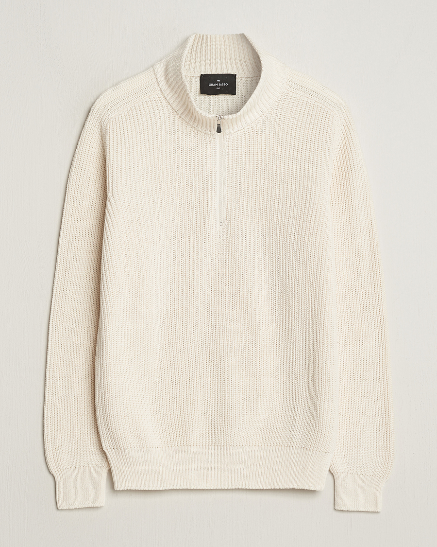 Uomini | Maglieria | Gran Sasso | Cotton Heavy Knitted Half Zip Cream