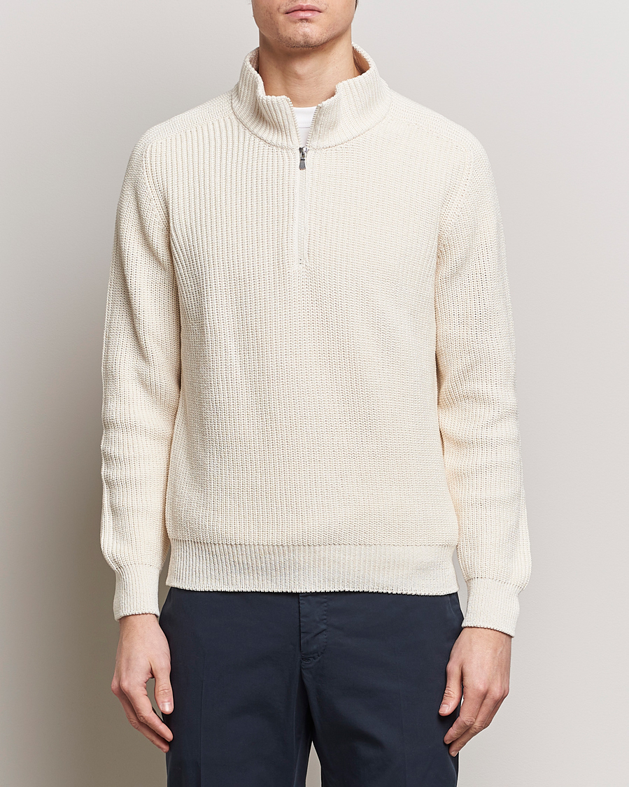 Uomini | Maglieria | Gran Sasso | Cotton Heavy Knitted Half Zip Cream