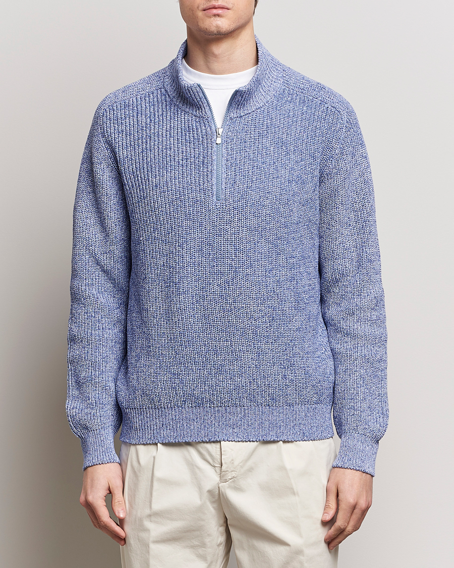 Uomini | Maglieria | Gran Sasso | Cotton Heavy Knitted Half Zip Blue Melange
