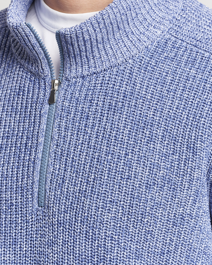 Uomini | Maglieria | Gran Sasso | Cotton Heavy Knitted Half Zip Blue Melange