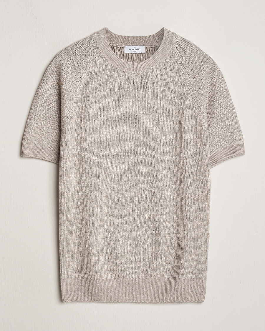 Uomini | T-shirt | Gran Sasso | Cotton Heavy Knitted Crew Neck T-Shirt Beige Melange
