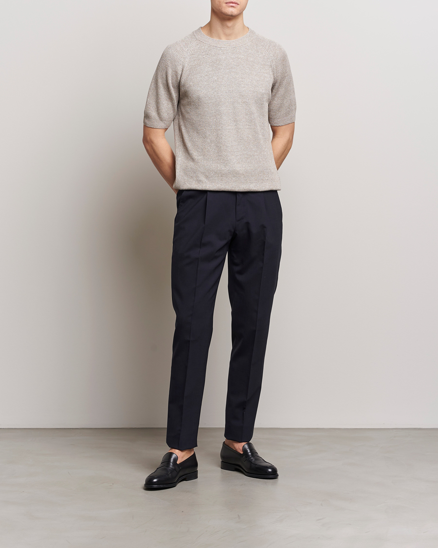 Uomini | T-shirt | Gran Sasso | Cotton Heavy Knitted Crew Neck T-Shirt Beige Melange