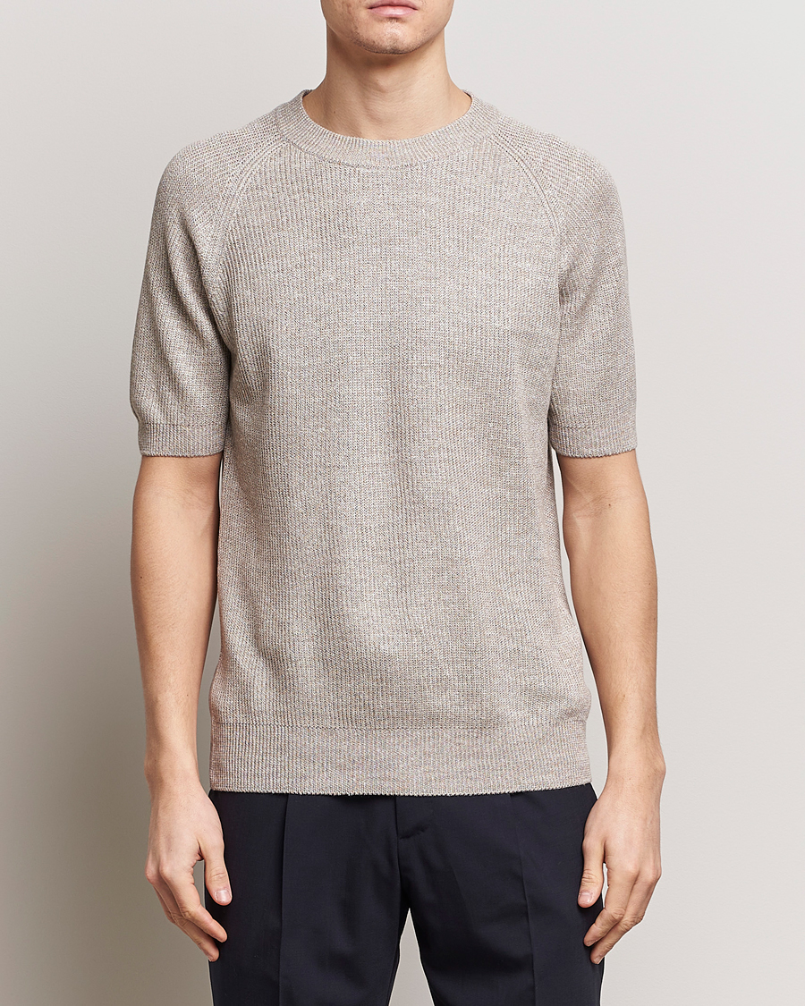 Uomini | T-shirt | Gran Sasso | Cotton Heavy Knitted Crew Neck T-Shirt Beige Melange
