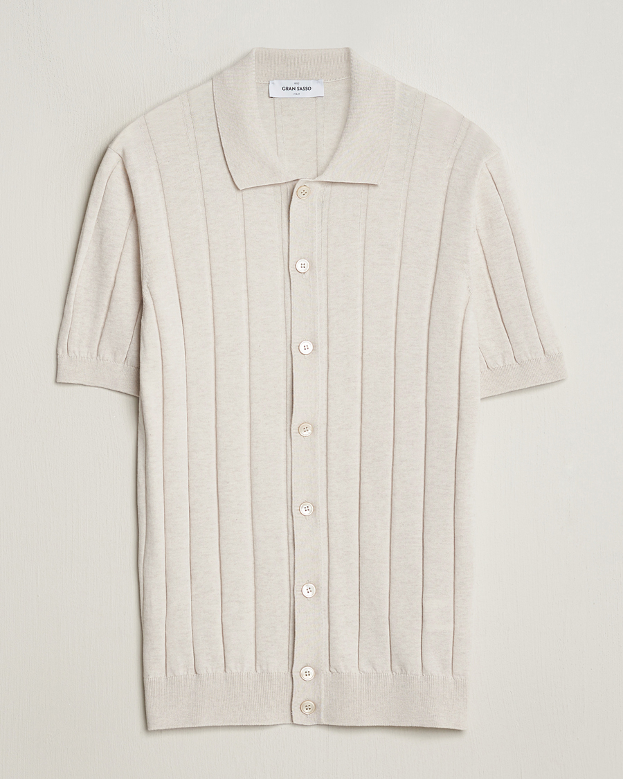 Uomini | Camicie | Gran Sasso | Cotton Ribbed Knitted Resort Shirt Light Beige