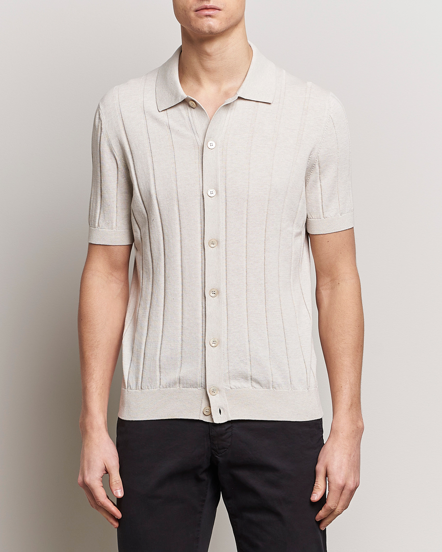 Uomini | Camicie | Gran Sasso | Cotton Ribbed Knitted Resort Shirt Light Beige