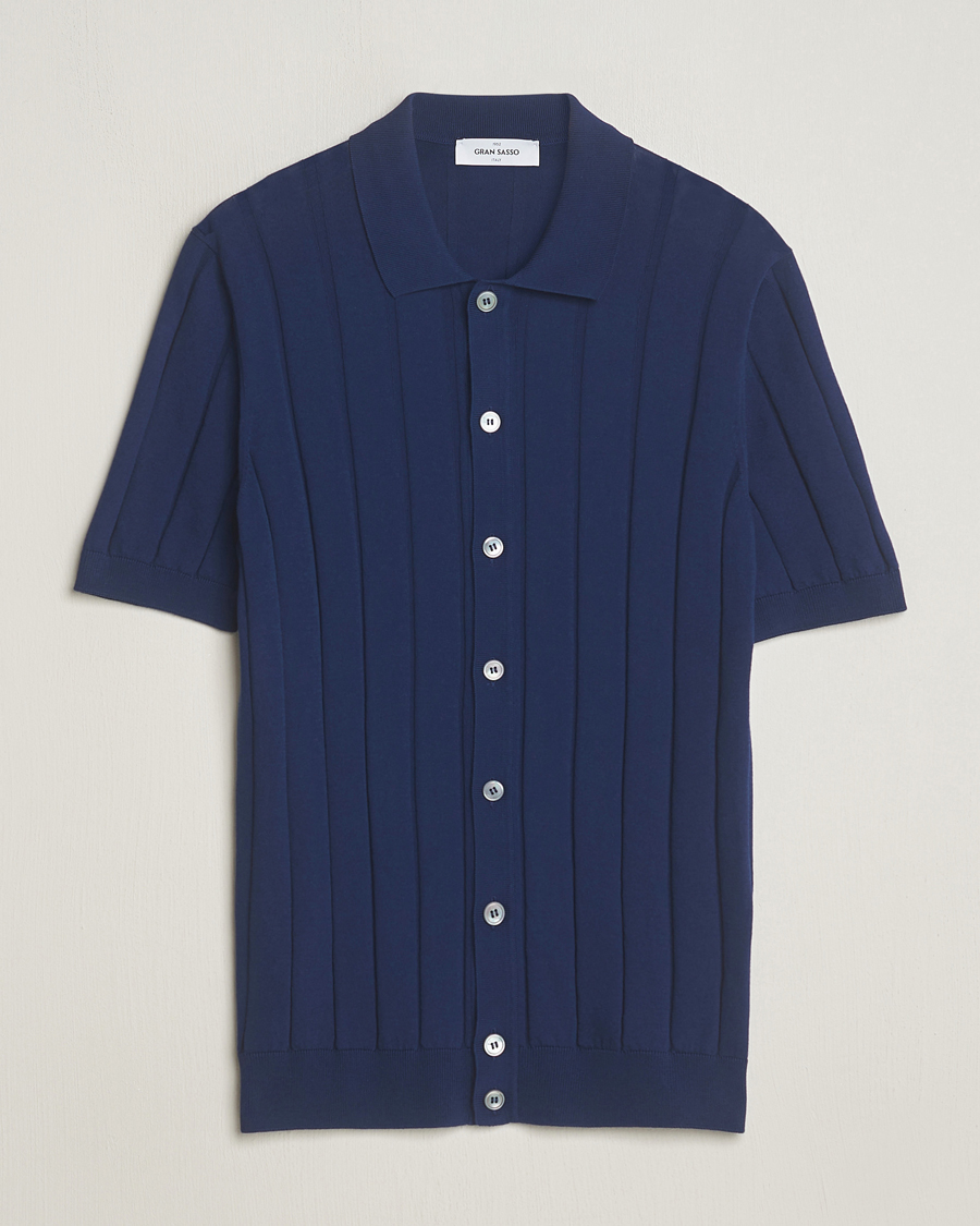 Uomini | Camicie | Gran Sasso | Cotton Structured Knitted Short Sleeve Shirt Light Navy