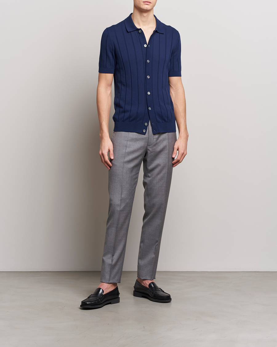 Uomini | Camicie | Gran Sasso | Cotton Structured Knitted Short Sleeve Shirt Light Navy