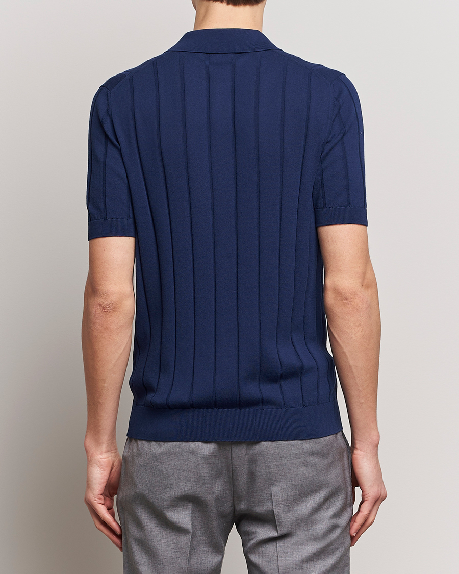 Uomini | Camicie | Gran Sasso | Cotton Structured Knitted Short Sleeve Shirt Light Navy