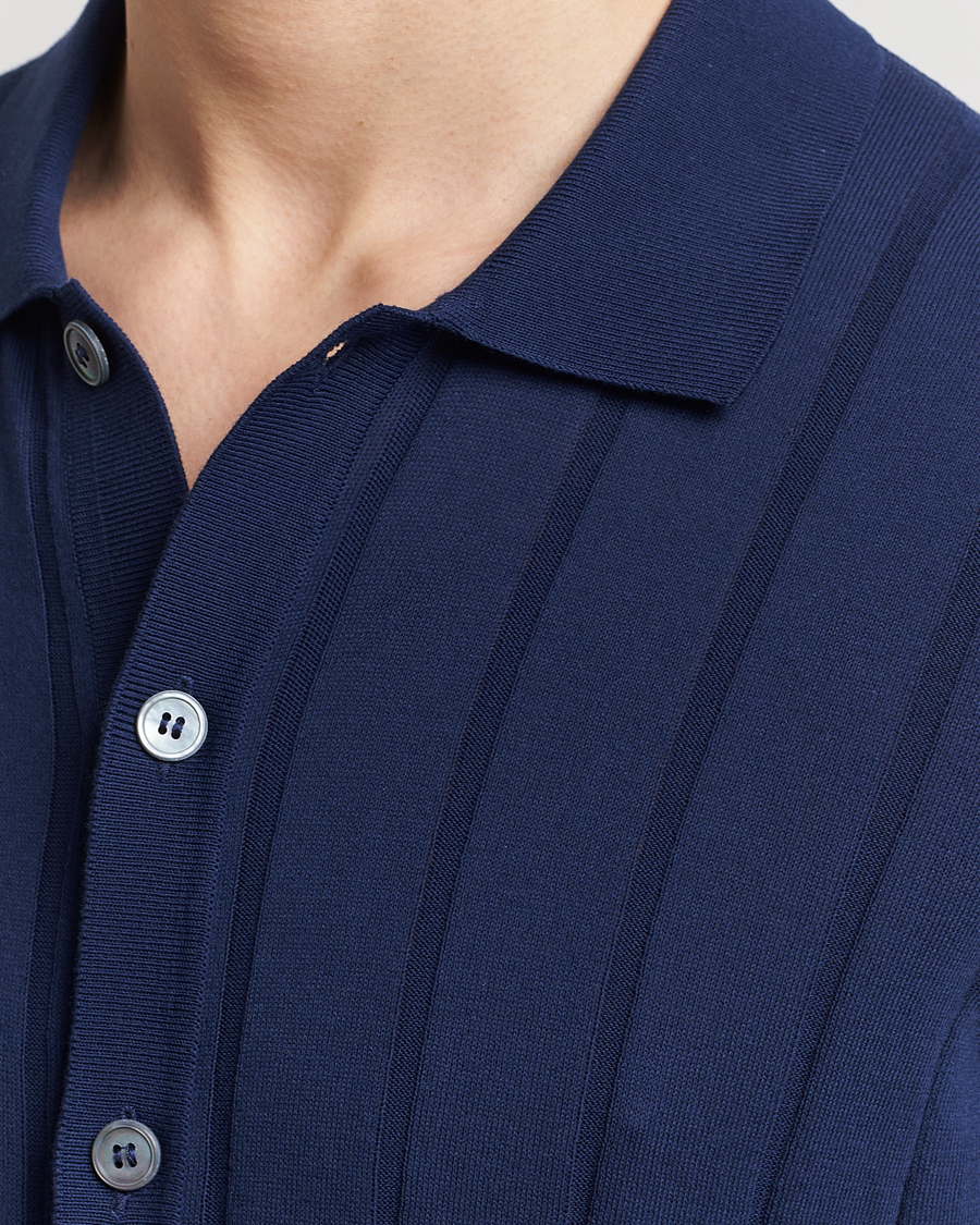 Uomini | Camicie | Gran Sasso | Cotton Structured Knitted Short Sleeve Shirt Light Navy