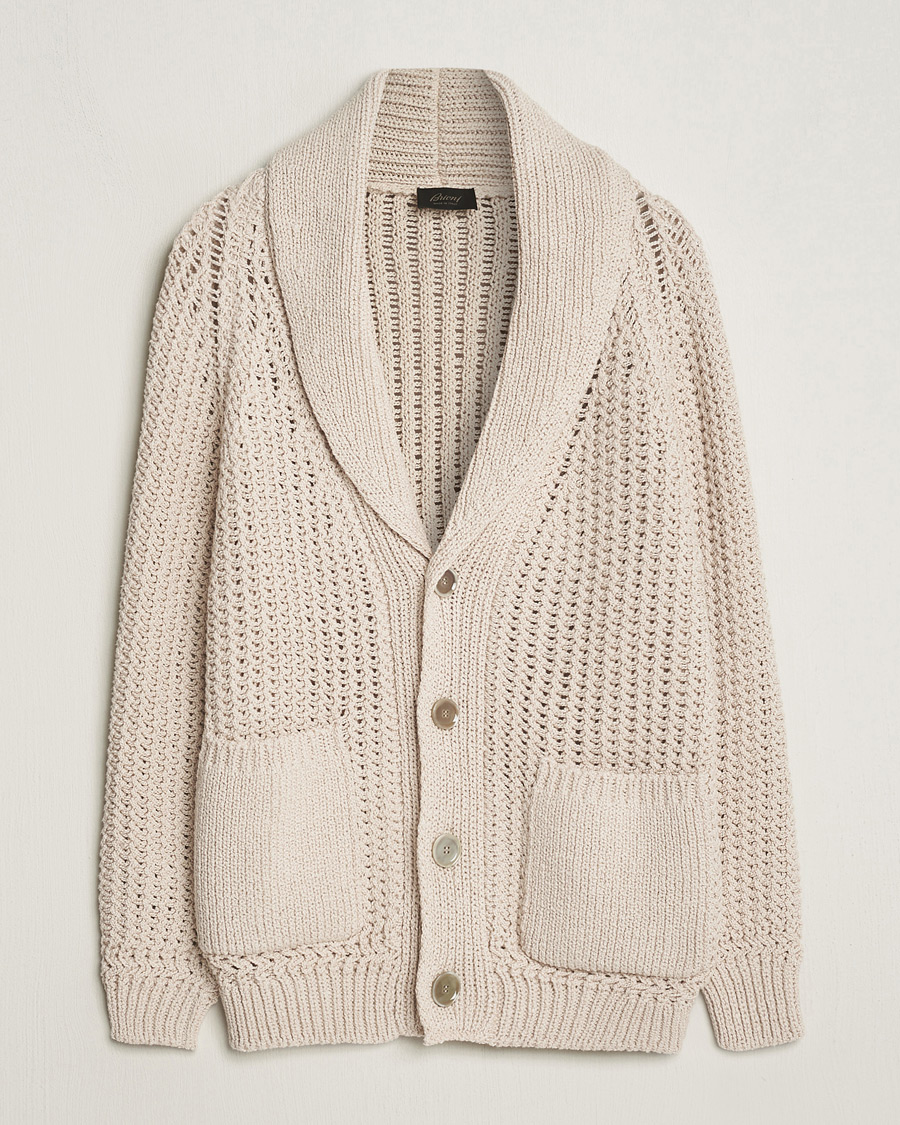 Uomini | Maglieria | Brioni | Cotton/Wool Shawl Cardigan Light Beige