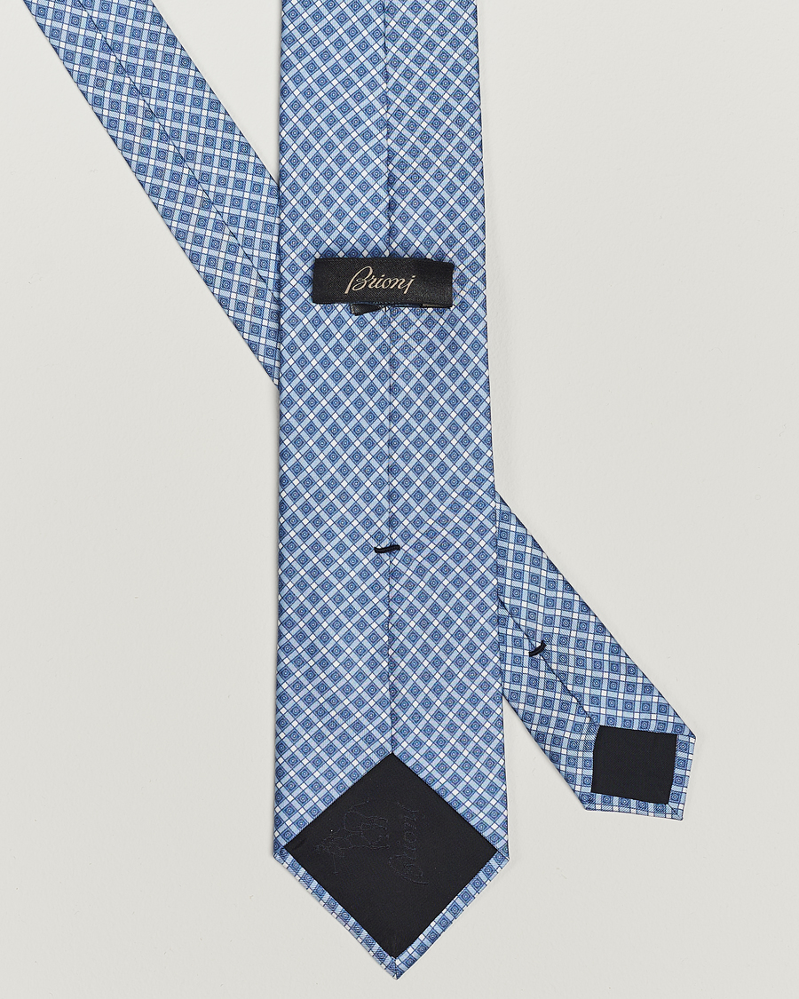 Uomini | Brioni Printed Silk Tie Blue Check | Brioni | Printed Silk Tie Blue Check