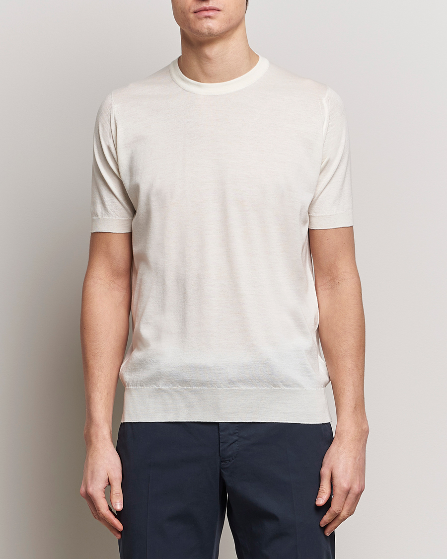 Uomini | T-shirt | John Smedley | Hilcote Wool/Sea Island Cotton T-Shirt Chalk White