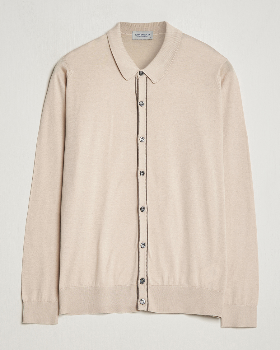 Uomini | Maglieria | John Smedley | Shadow Tipped Sea Island Cotton Cardigan Almond