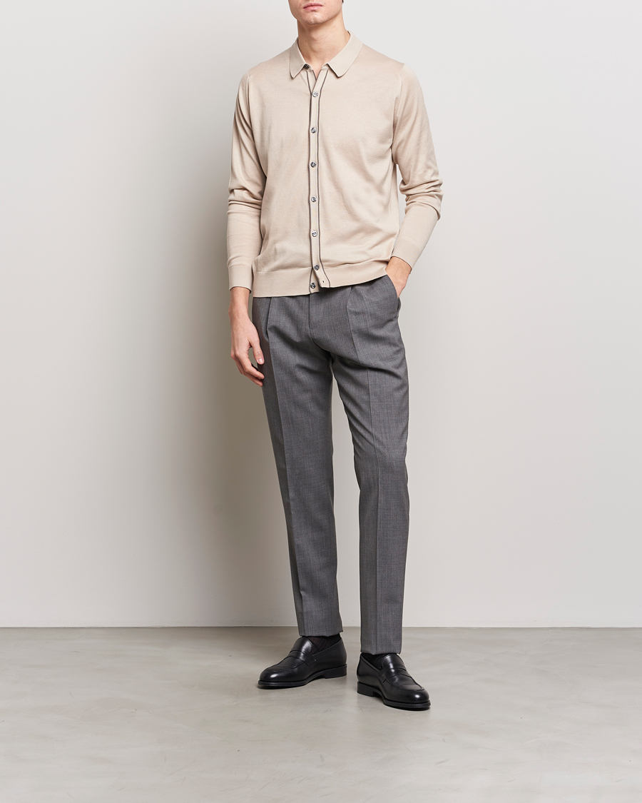 Uomini | Maglieria | John Smedley | Shadow Tipped Sea Island Cotton Cardigan Almond