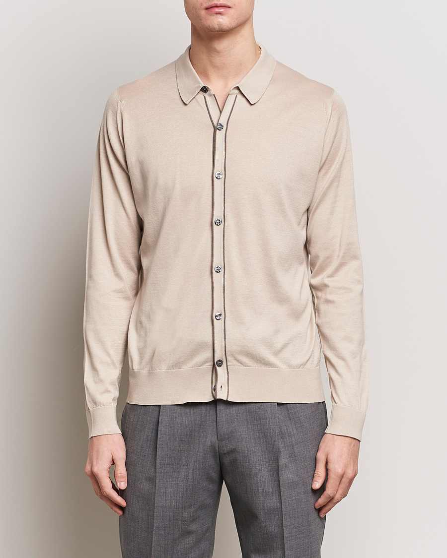 Uomini | Maglieria | John Smedley | Shadow Tipped Sea Island Cotton Cardigan Almond
