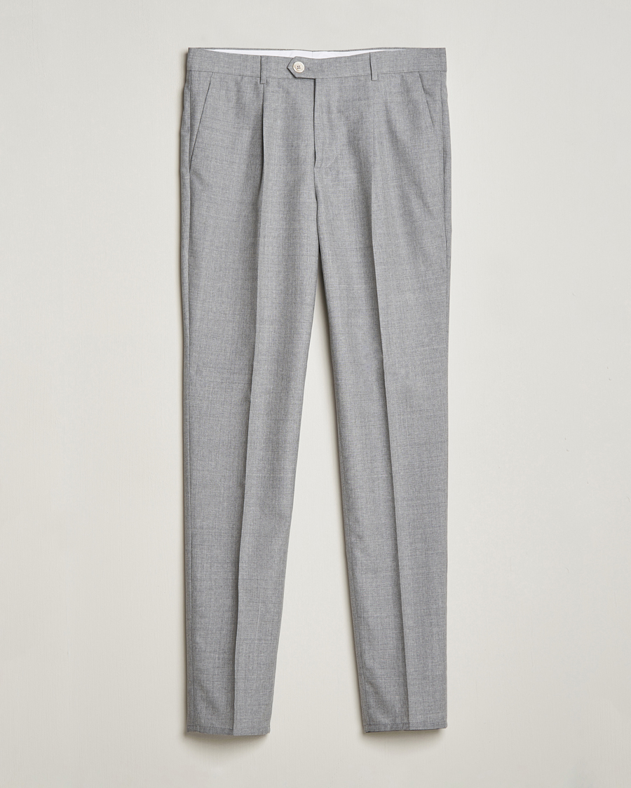 Uomini | Pantaloni | Brunello Cucinelli | Pleated Wool Trousers Light Grey