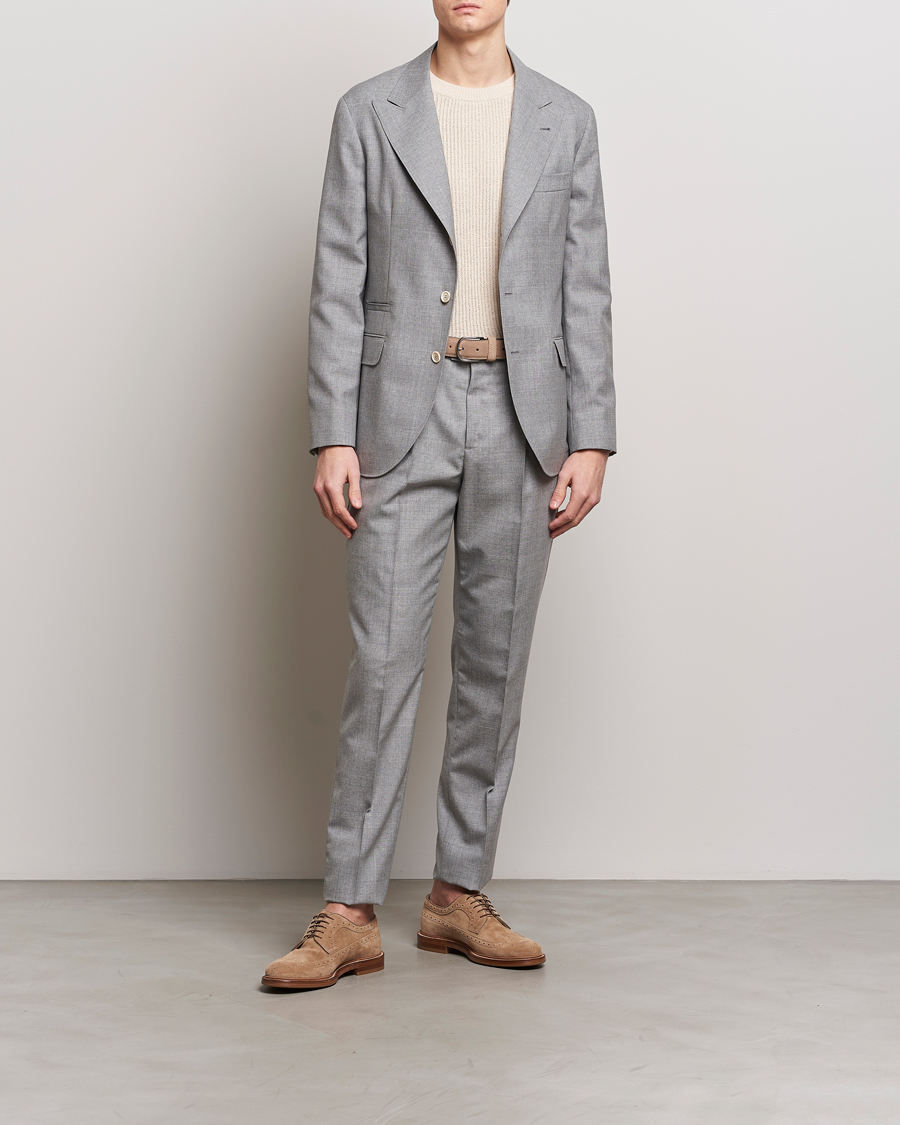 Uomini | Pantaloni | Brunello Cucinelli | Pleated Wool Trousers Light Grey