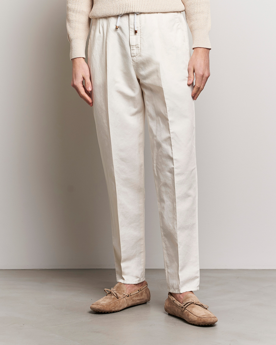 Uomini | Pantaloni | Brunello Cucinelli | Cotton/Linen Drawstring Pants Off White