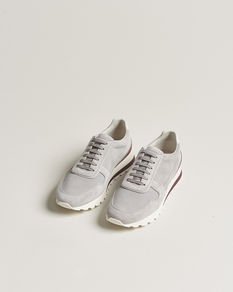 Uomini | Brunello Cucinelli Perforated Running Sneakers Grey Suede | Brunello Cucinelli | Perforated Running Sneakers Grey Suede