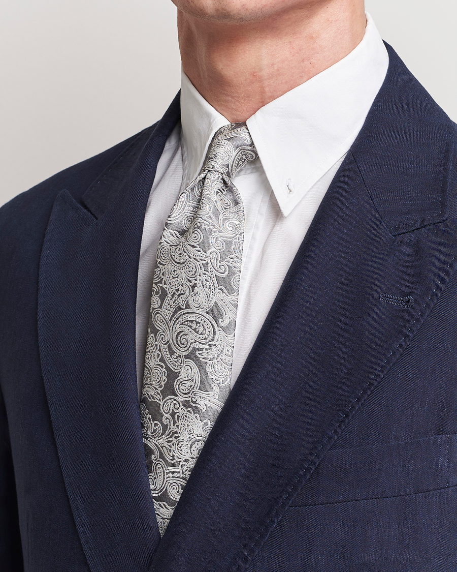 Uomini | Brunello Cucinelli Paisley Silk Tie Grey | Brunello Cucinelli | Paisley Silk Tie Grey