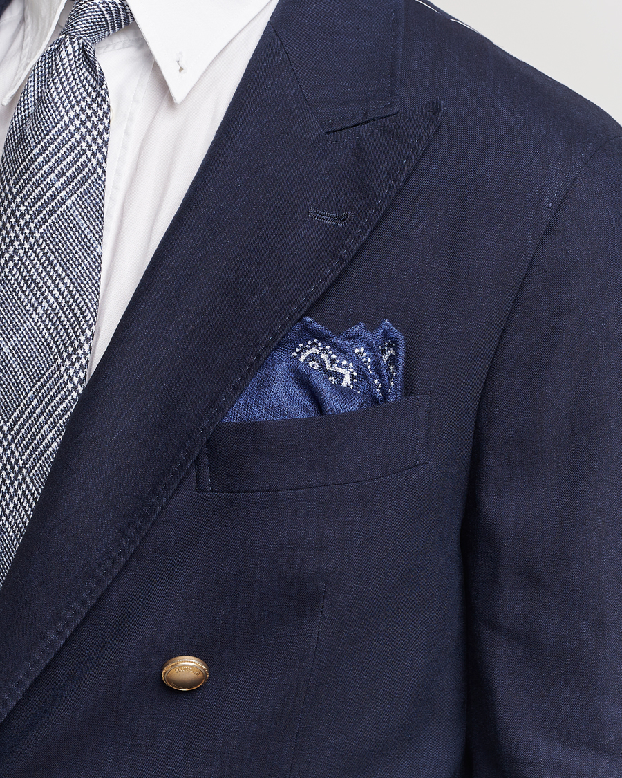 Uomini | Brunello Cucinelli Paisley Silk Pocket Square Navy | Brunello Cucinelli | Paisley Silk Pocket Square Navy