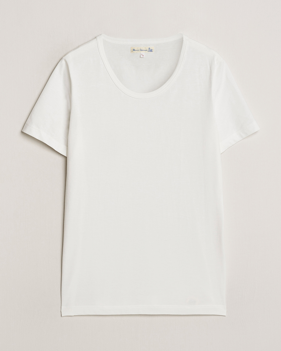 Uomini | T-shirt | Merz b. Schwanen | 1970s Classic Loopwheeled V-Neck T-Shirt White