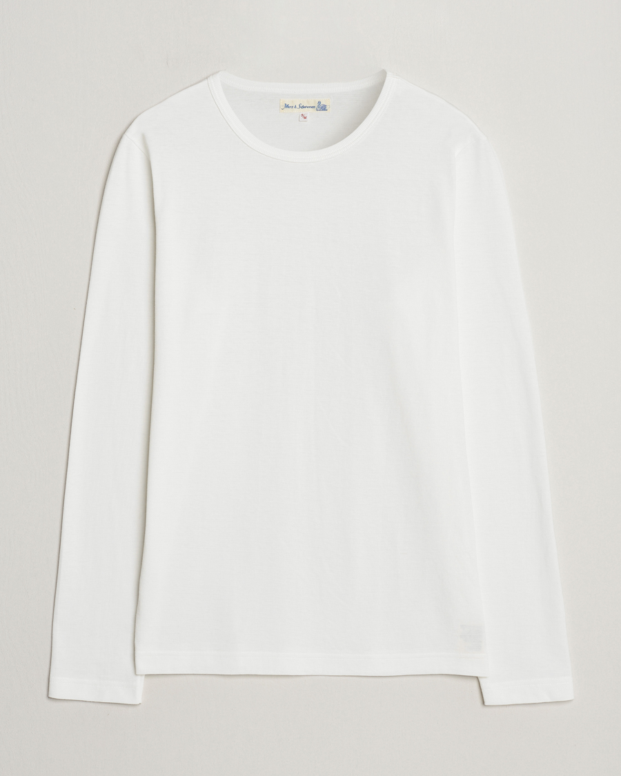 Uomini | T-shirt | Merz b. Schwanen | 1950s Classic Loopwheeled Longsleeve T-Shirt White