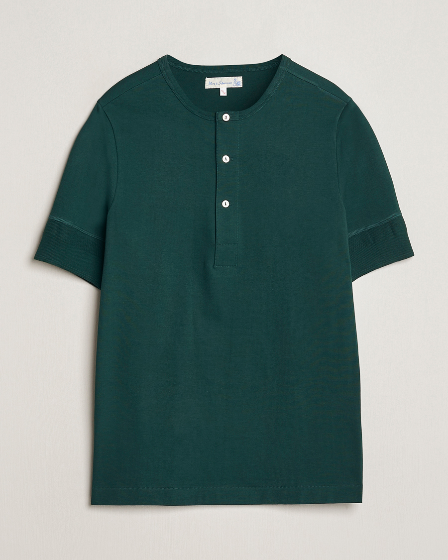 Uomini | T-shirt | Merz b. Schwanen | Short Sleeve Organic Cotton Henley Classic Green