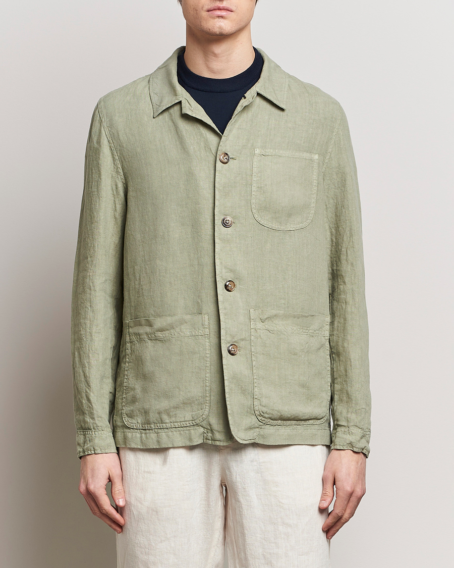 Uomini | Camicie | Altea | Linen Shirt Jacket Olive