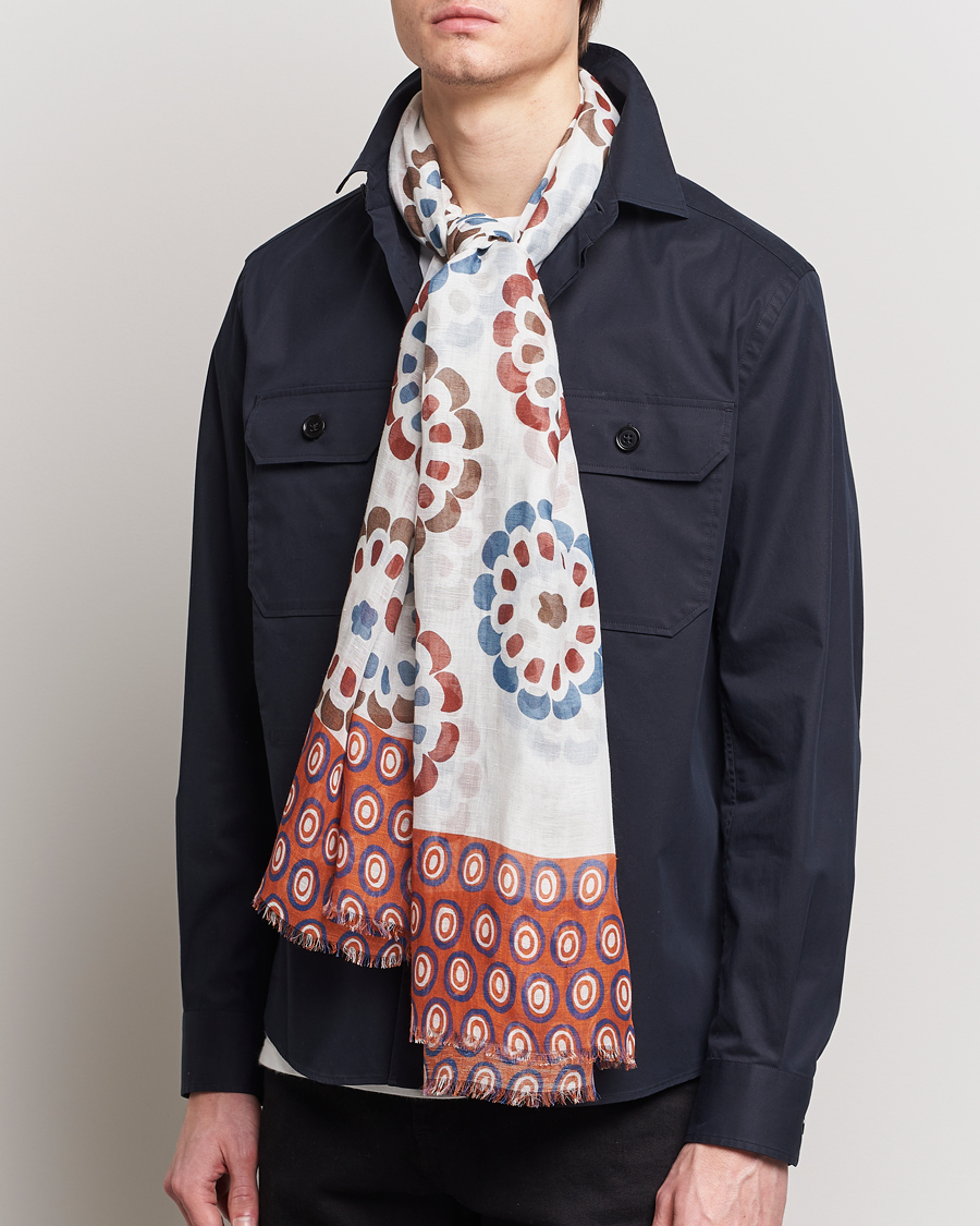 Uomini | Altea Printed Linen Scarf Green/Orange | Altea | Printed Linen Scarf Green/Orange
