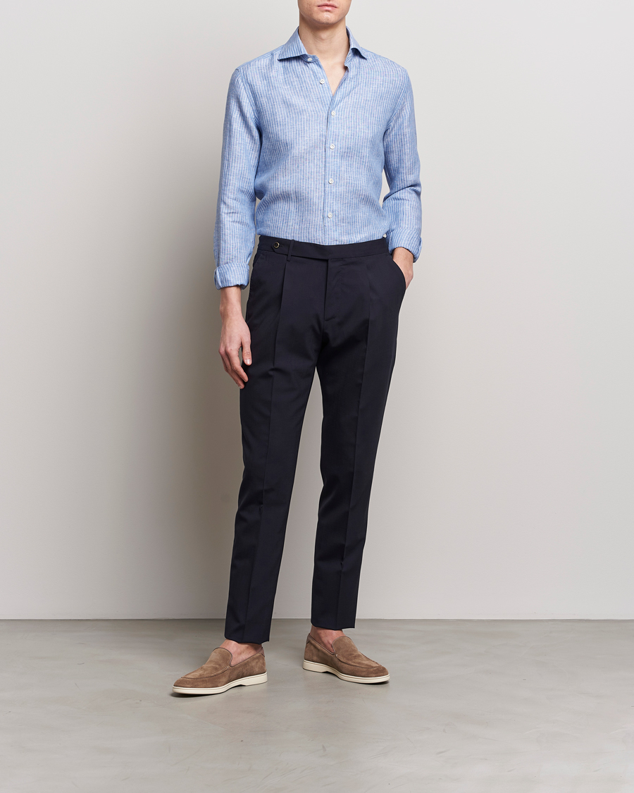 Uomini | Camicie | 100Hands | Striped Linen Shirt Navy