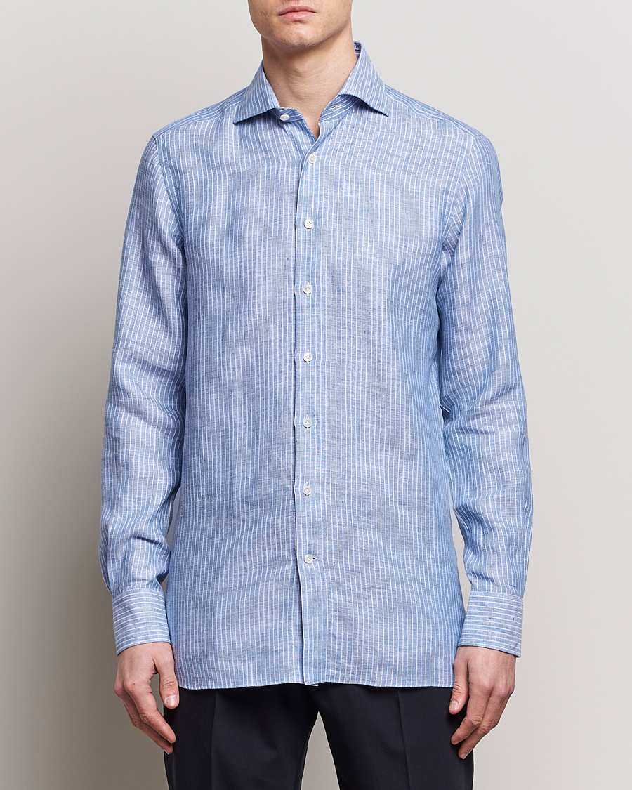 Uomini | Camicie | 100Hands | Striped Linen Shirt Navy