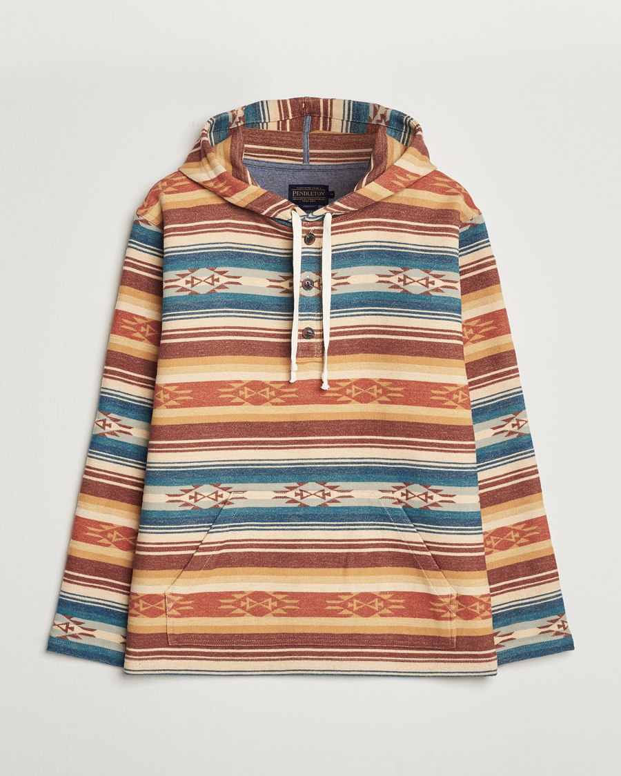 Uomini | Maglieria | Pendleton | Driftwood Hoody Azure/Brown Stripe