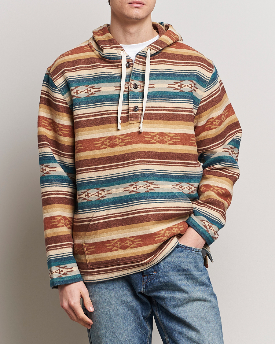 Uomini | Maglieria | Pendleton | Driftwood Hoody Azure/Brown Stripe