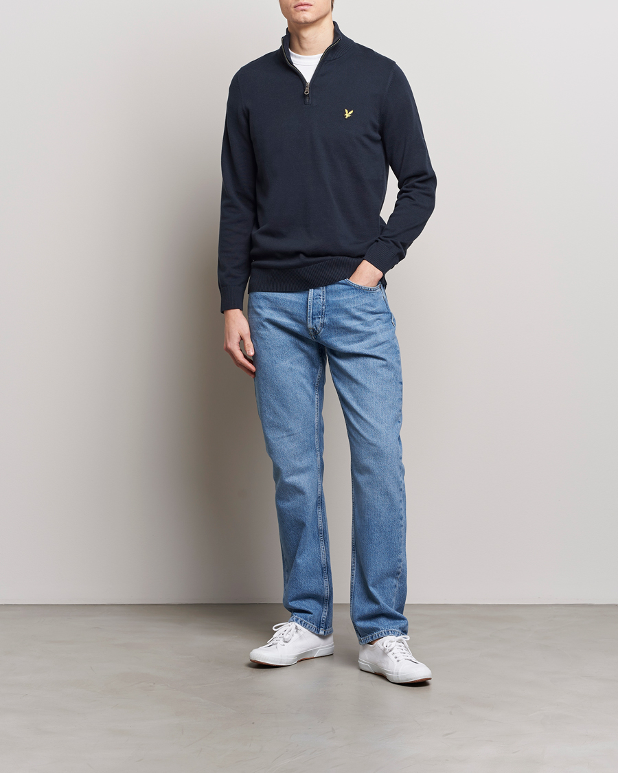 Uomini | Maglieria | Lyle & Scott | Cotton Knitted Half Zip Dark Navy