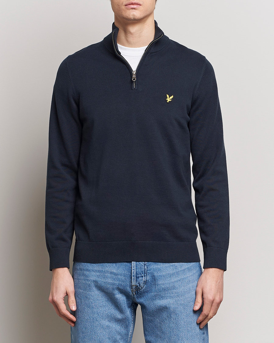 Uomini | Maglieria | Lyle & Scott | Cotton Knitted Half Zip Dark Navy