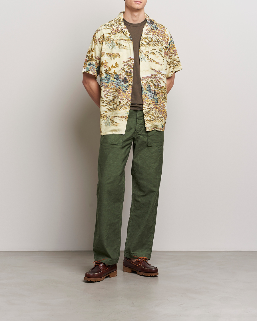 Uomini | Camicie | orSlow | Printed Rayon Camp Shirt Yellow
