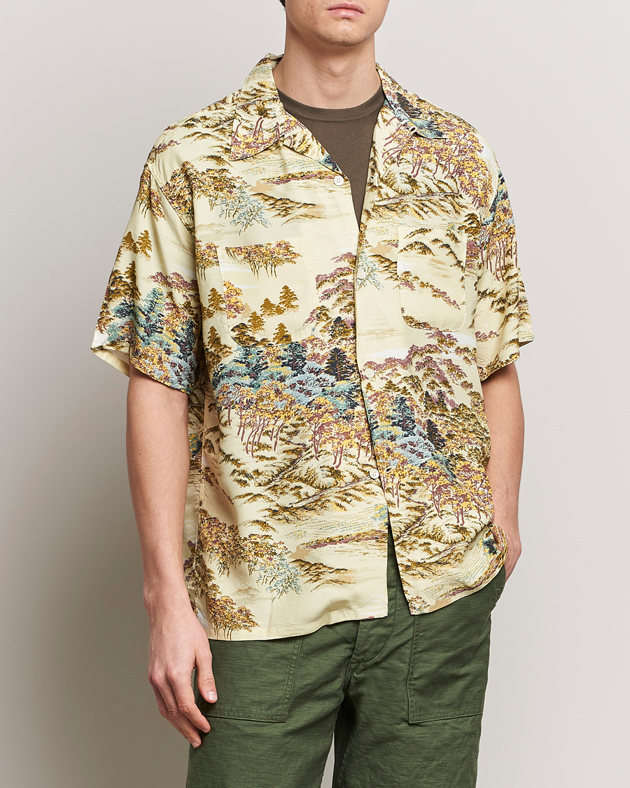 Uomini | Camicie | orSlow | Printed Rayon Camp Shirt Yellow