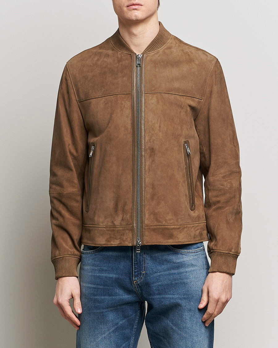 Uomini | Giacche | BOSS BLACK | Malbano Leather Jacket Open Brown