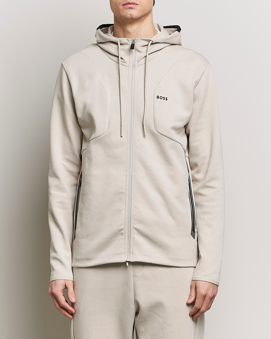 Uomini | Maglieria | BOSS GREEN | Saggy Full-Zip Hoodie Light Beige