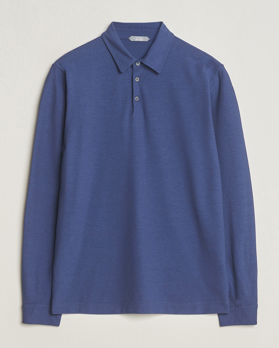 Uomini | Maglieria | Zanone | Ice Cotton Long Sleeve Polo Steel Blue