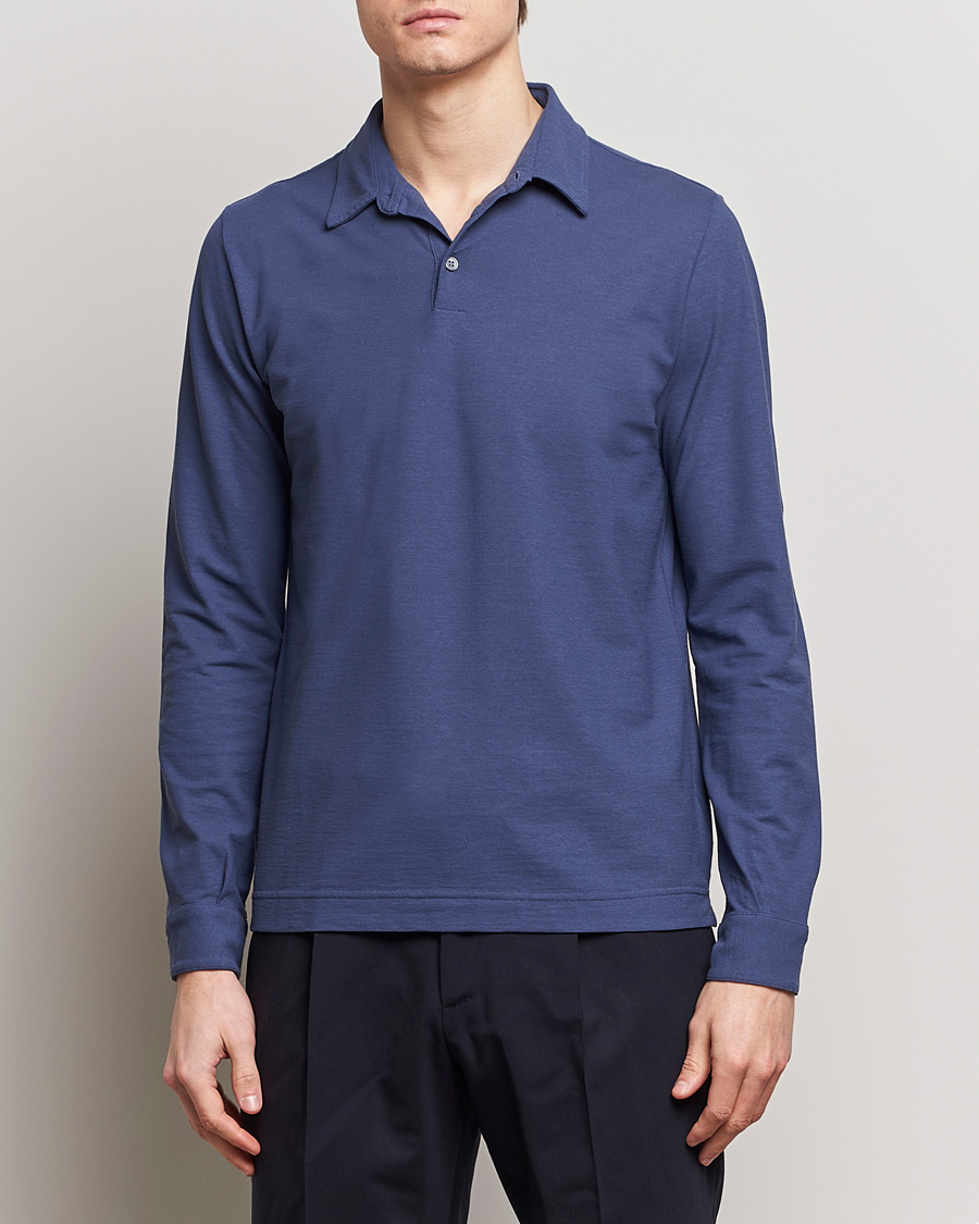 Uomini | Maglieria | Zanone | Ice Cotton Long Sleeve Polo Steel Blue