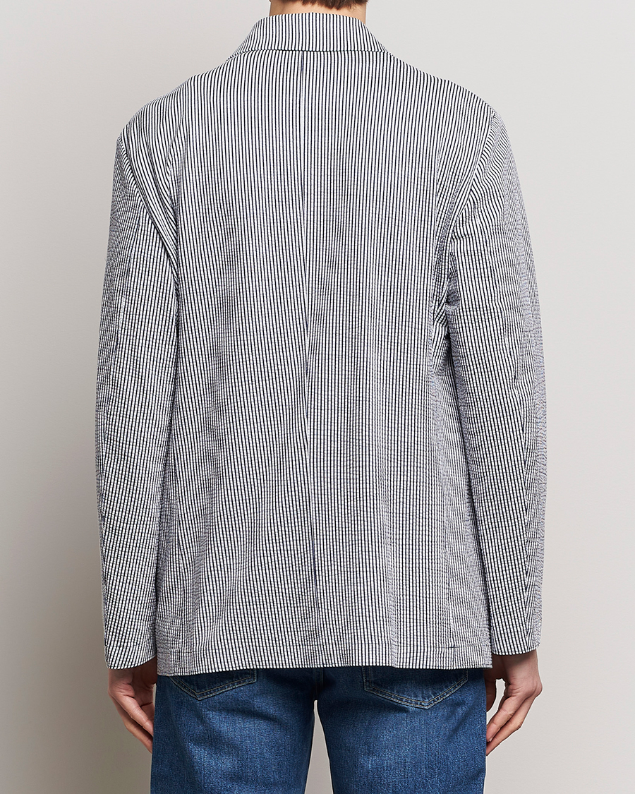 Uomini | Blazers | Harris Wharf London | Coolmax Striped Seersucker Drop Shoulder Blazer Blue/Cream