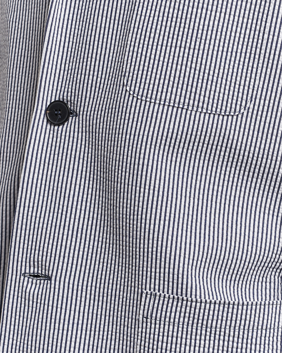 Uomini | Blazers | Harris Wharf London | Coolmax Striped Seersucker Drop Shoulder Blazer Blue/Cream